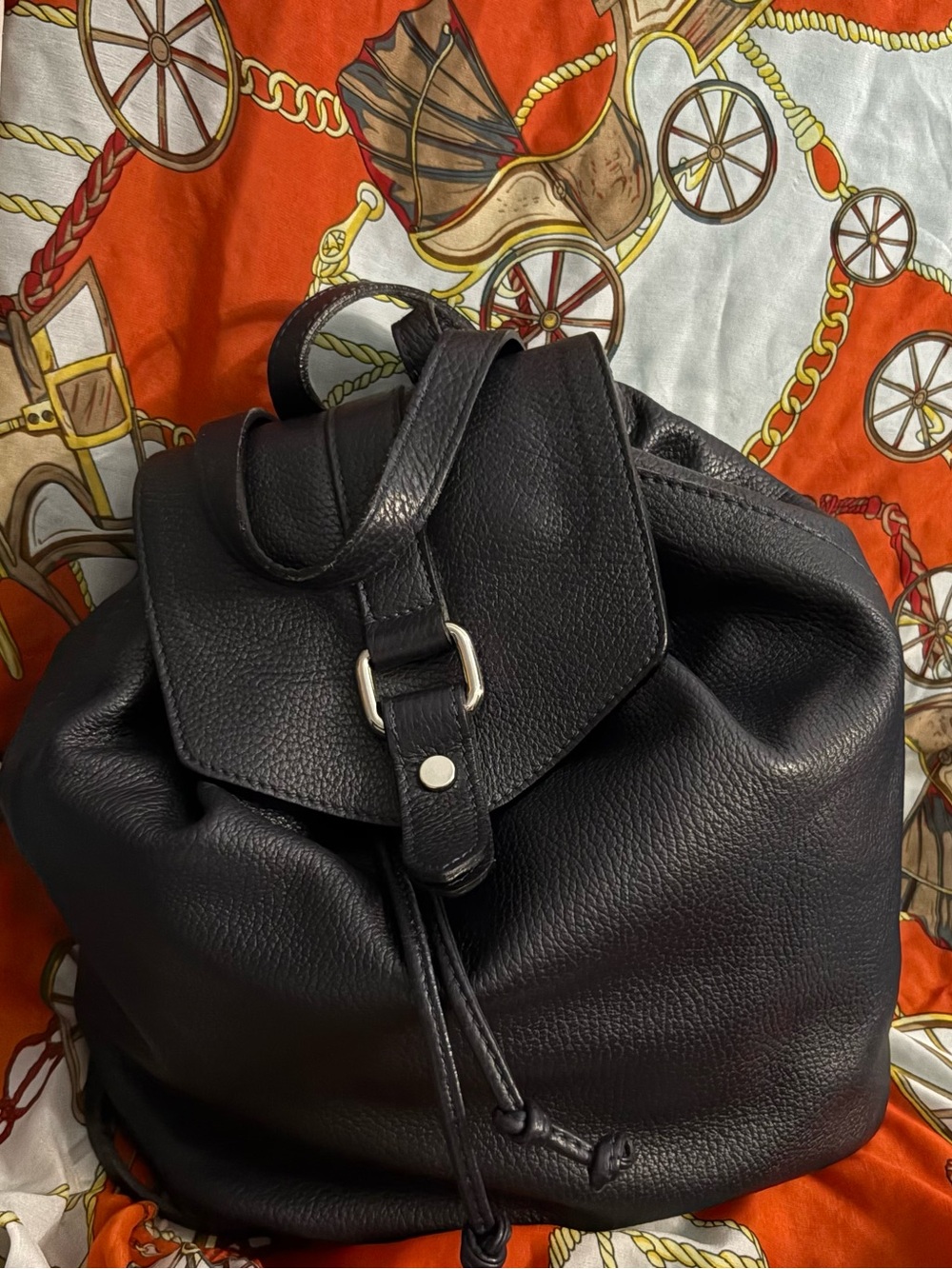 A.BELLUCCI Navy Blue Leather Drawstring Backpack - Classic Women's Bag